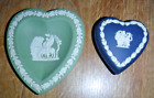 Wedgwood Jasperware Portland Blue Heart Lidded Pot + Green Pin ~ 1st ~ Excellent