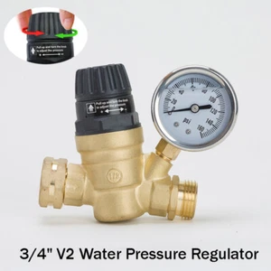 Water Pressure Regulator For RV Lead-free Brass Adjustable Reducer Gauge 3/4" US - Picture 1 of 9