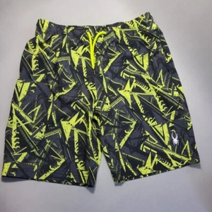 SPYDER Swim Trunk Boys Sz M 10/12 Blk Neon Grn Pockets Lined SurfCore BeachCore - Picture 1 of 14