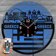 LED Vinyl Clock Greece Skyline Light Vinyl Record Wall Clock Decor Home 6358