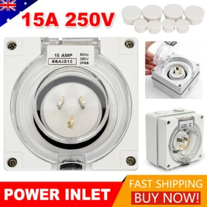 3 pin 15 Amp 15A Power Inlet Weatherproof IP66 for Motorhome Caravan RV 240V - Picture 1 of 12