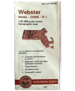 Map Webster Mass CT RI Geological Topographic Survey 1982 24 x 38" DWX6A - Picture 1 of 3