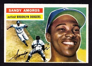 1956 TOPPS #42 SANDY AMOROS BROOKLYN DODGERS W/YOGI BERRA GRAY BACK - Picture 1 of 2