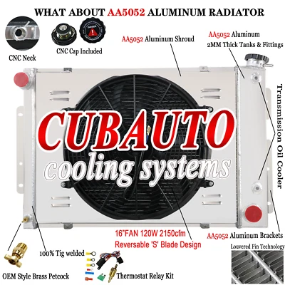 For 1967 1968 69 Chevy Camaro Pontiac Firebird V8 AT 4 Row Radiator+Shroud Fan Foto 1 de 4