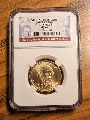 2007-P $1 dólar presidencial John Adams NGC MS 67 SMS. Lote 24P22 Foto 1 de 2