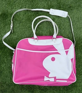 VINTAGE PLAYBOY PINK DUFFLE BAG - RARE FIND! - WHITE STRAPS - Picture 1 of 11