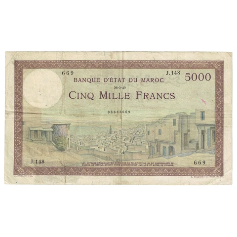 [#243964] Banknote, Morocco, 5000 Francs, 1949, 1949-02-26, KM:23c, VF Cover