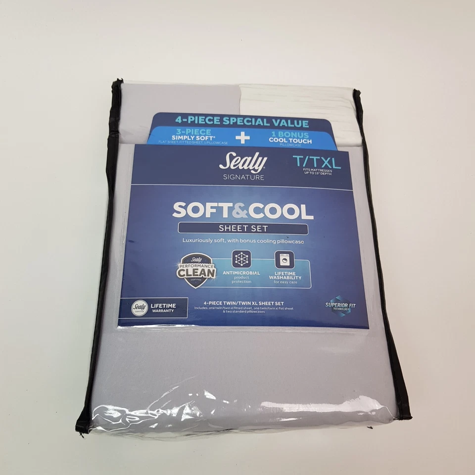 Juego de sábanas suaves y frescas Sealy Signature doble/T-XL funda de almohada de microfibra de 4 piezas Foto 1 de 4