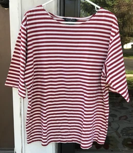 Top J. Peterman Co XL rosso avorio a righe manica corta usato in ottime condizioni D - Foto 1 di 6