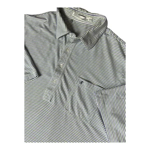 Criquet Button Polo Shirt Men XL Pima Cotton White Striped Pocket Stretch Logo - Picture 1 of 12