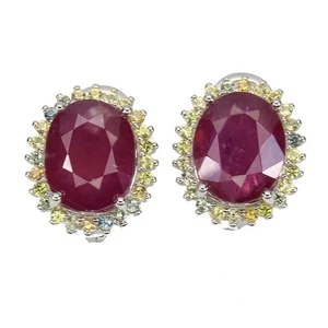 925 Sterling Silver Earrings Oval Ruby 11x9mm Sapphire Natural Gemstone Jewelry - Picture 1 of 14