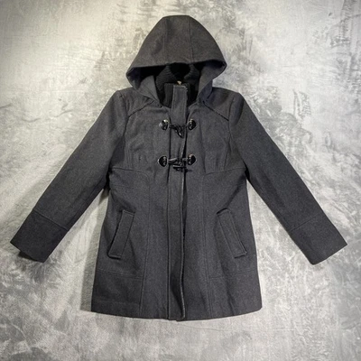 Novo Casaco Feminino Guess Ervilha Jaqueta L Forrada Cinza Capuz Removível Mistura de Lã Alternar - Imagem 1 de 4