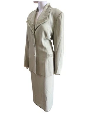 Traje Falda Nicole Nites Talla Grande 22W Cuentas Verde Salvia 2 Piezas Boda Iglesia Traje Foto 1 de 4