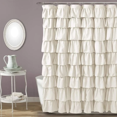 Ruffle Shower Curtain | Floral Textured Vintage Chic Farmhouse Style Design, ... - Image 1 of 4