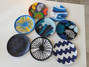 Set of 8 Marimekko Melamine Salad Plates Multicolor 8-1/2" - Picture 1 of 12