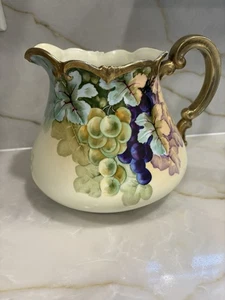 Wiener Porzellan Apfelwein Krug Trauben Ranken Blätter handbemalt antik Vintage - Bild 1 von 14