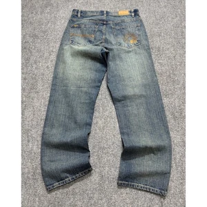 Y2K Akademiks Jeans Men's 34x32 Light Wash Cotton Embroidered Boot Cut - Picture 1 of 11