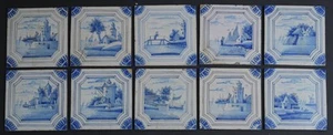Set of Ten Antique Dutch Delft Tiles with octagon borders, 19th century - Picture 1 of 5
