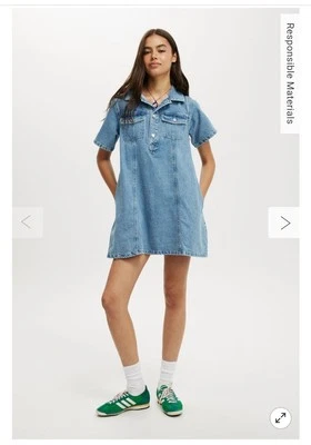 BNWT $70 Cotton On Original Denim Mini Dress Size 6 A Line With Pockets  - image 1 of 4