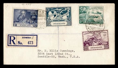 DR WHO 1949 NYASALANDIA FDC UPU 75º Aniv Combo Zomba Registrado M62552 Foto 1 de 2
