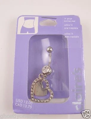 Doble Corazón Cuelga Bling Ombligo Ombligo Anillo Piercing Cristales Navales Foto 1 de 2