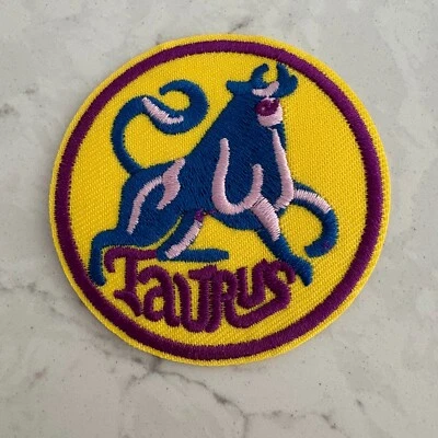 Taurus Zodiac Sign Patch Yellow Purple-Trim Sewing & Craft Embroidered Sew-On - Image 1 of 3