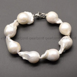 HUGE 20-25MM REAL NATURAL WHITE BAROQUE PEARL BEADED BRACELET 7.5-8 INCHES - Picture 1 of 4
