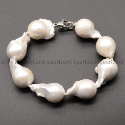 ENORME BRAZALETE DE PERLAS BARROCAS BLANCAS NATURALES REALES DE 20-25 MM 7,5-8 PULGADAS Foto 1 de 4