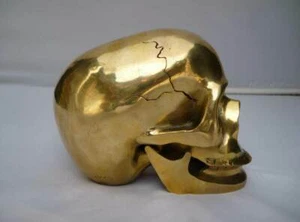 Chinese Brass Copper Hand made Skull Skeleton human head Statue - Foto 1 di 7