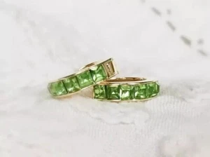 2Ct Princess Cut Simulated Green Peridot Hoop Earrings In 14K Yellow Gold Plated - Picture 1 of 6