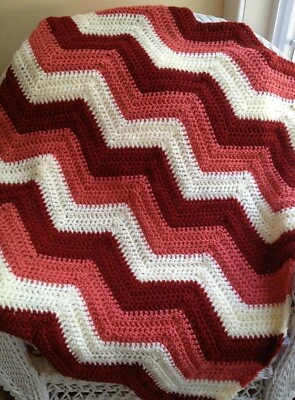 КРЮЧКОМ ребенка одеяло афганский надежном шеврон рябь ручной работы VANNA кирпич красный 32 «x 36» - Изображение 1 из 2