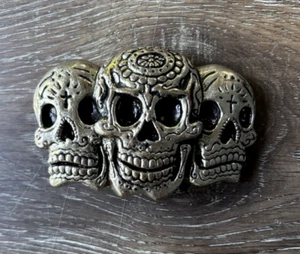 Shiny Silver Black Triple Gothic Skull Belt Buckle Olander Enterprise - Picture 1 of 4
