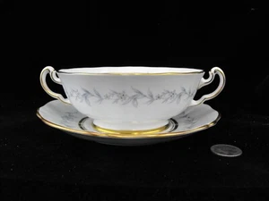 NORTHUMBRIA MORNING MIST 2 HANDLED CREAM SOUP BOWL WITH SAUCER ENGLAND - Picture 1 of 2