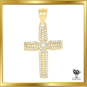 10K Yellow Gold Unisex Cubic-Zirconia Cross Religious Charm Pendant - Picture 1 of 3