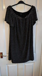 Papaya Black Silver Gold Sparkle Bardot Off Shoulder Party Dress UK Size 14 - Picture 1 of 4