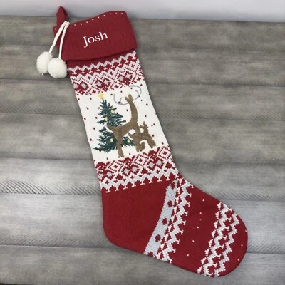 Medias de Navidad Pottery Barn Kids reliquia de renos tejidas con monograma “Josh” Foto 1 de 4