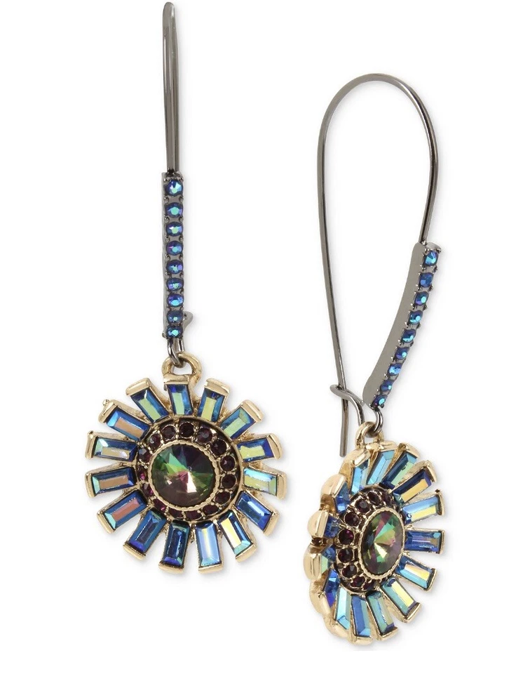 Pendientes colgantes Betsey Johnson tono hematita flor $42 F206 Foto 1 de 4