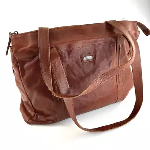 Borsa a tracolla per laptop Spikes & Sparrow pelle marrone cognac doppia cinghia Sadie - Foto 1 di 14