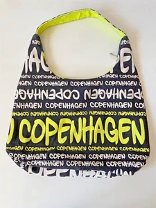Hobo Shoulder Bag Copenhagen Print Black Yellow-Green Fabric - Picture 1 of 5