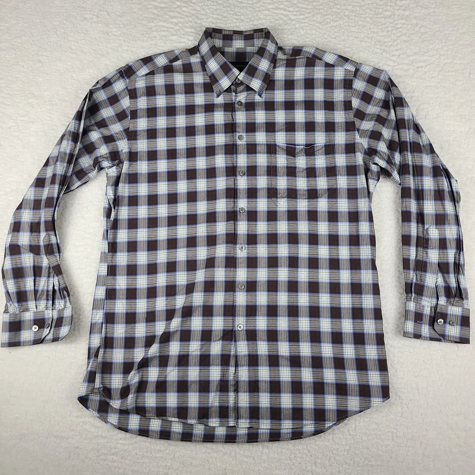 Scott Barber Dress Shirt Mens XL Brown Green Plaid Cotton Button Up - Image 1 of 4
