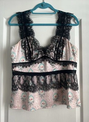 Top Bustier Floral de Seda Rosa Lepore Nanette con Encaje Negro Talla 12 Foto 1 de 4