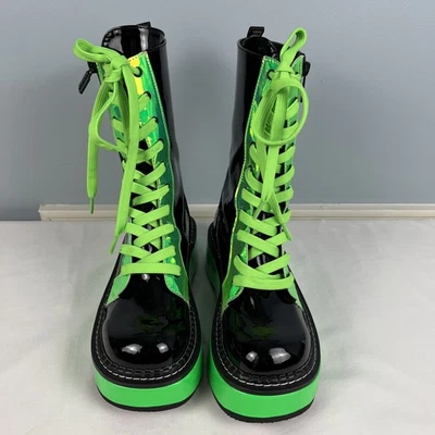 Bota Demonia Emily 350 verde neón plataforma envuelta reactiva UV media pantorrilla talla 8 Foto 1 de 4