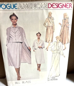 Cappotto giacca blusa gonna anni 80 Vogue designer americano Bill blass 1945 non tagliato taglia 14 - Foto 1 di 2