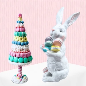 Easter Bunny Rabbit With Macaroons And Pastel Macaroon Tree Tabletop Resin NEW - Picture 1 of 17