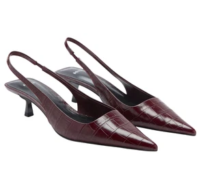 NEW MANGO MNG BURGUNDY CROCODILE KITTEN HEELS SLINGBACK PUMPS SHOES 7.5 38 - Picture 1 of 9