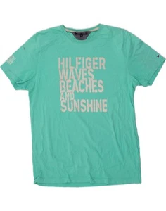 T-shirt donna Tommy Hilfiger grafica top UK 20 2XL cotone turchese BX79 - Foto 1 di 4