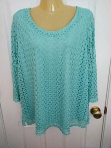 Alia Women's Green Lace 3/4 Sleeve Top - Plus Size 1X - Picture 1 of 3