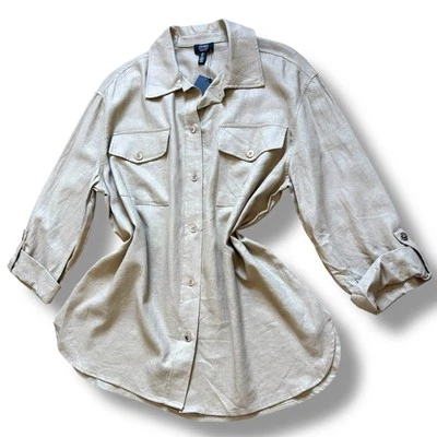 Túnica Jones New York Bronceada Beige Dorado Lino Viscosa Abotonada Nueva con Etiquetas - Grande Foto 1 de 4