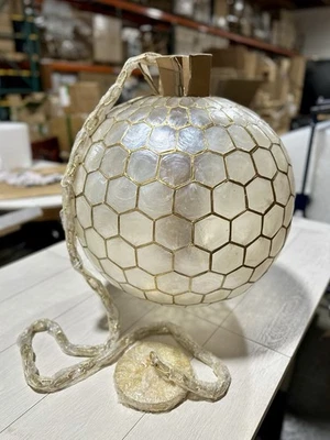 Serena & Lily Capiz Honeycomb Medium Round Pendant (22.5” DIAM)-Brass Gold - Image 1 of 4