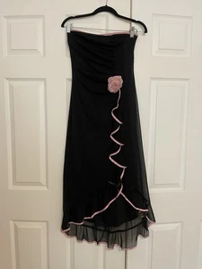 Vintage 1990’s Midi Strapless Dress Flower Black And Pink Evening Cocktail - Picture 1 of 6